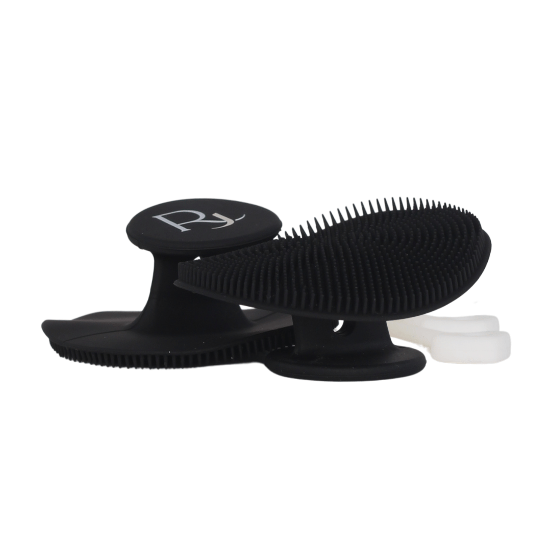 Black Raqiia Face Cleansers with White Raqiia Straps