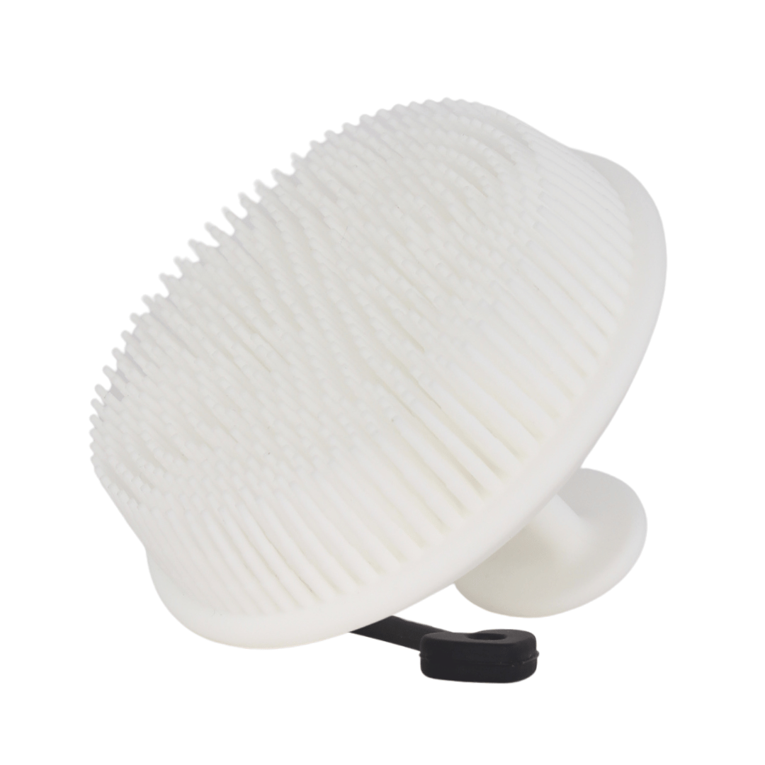 White Raqiia Body Scrubber with Black Raqiia Strap